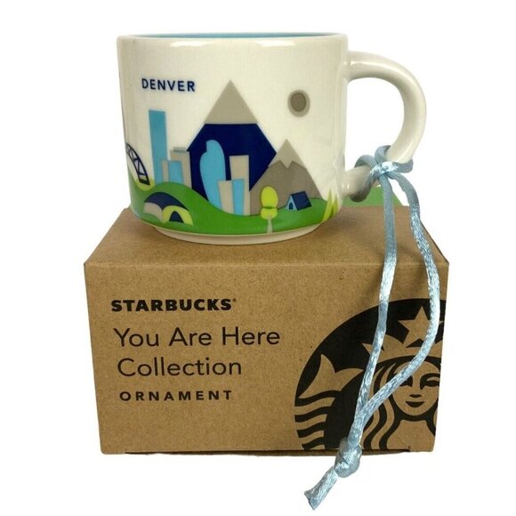 Starbucks Denver Mini Coffee Cup Christmas Ornament 2 Oz You Are Here Collection - Picture 1 of 7